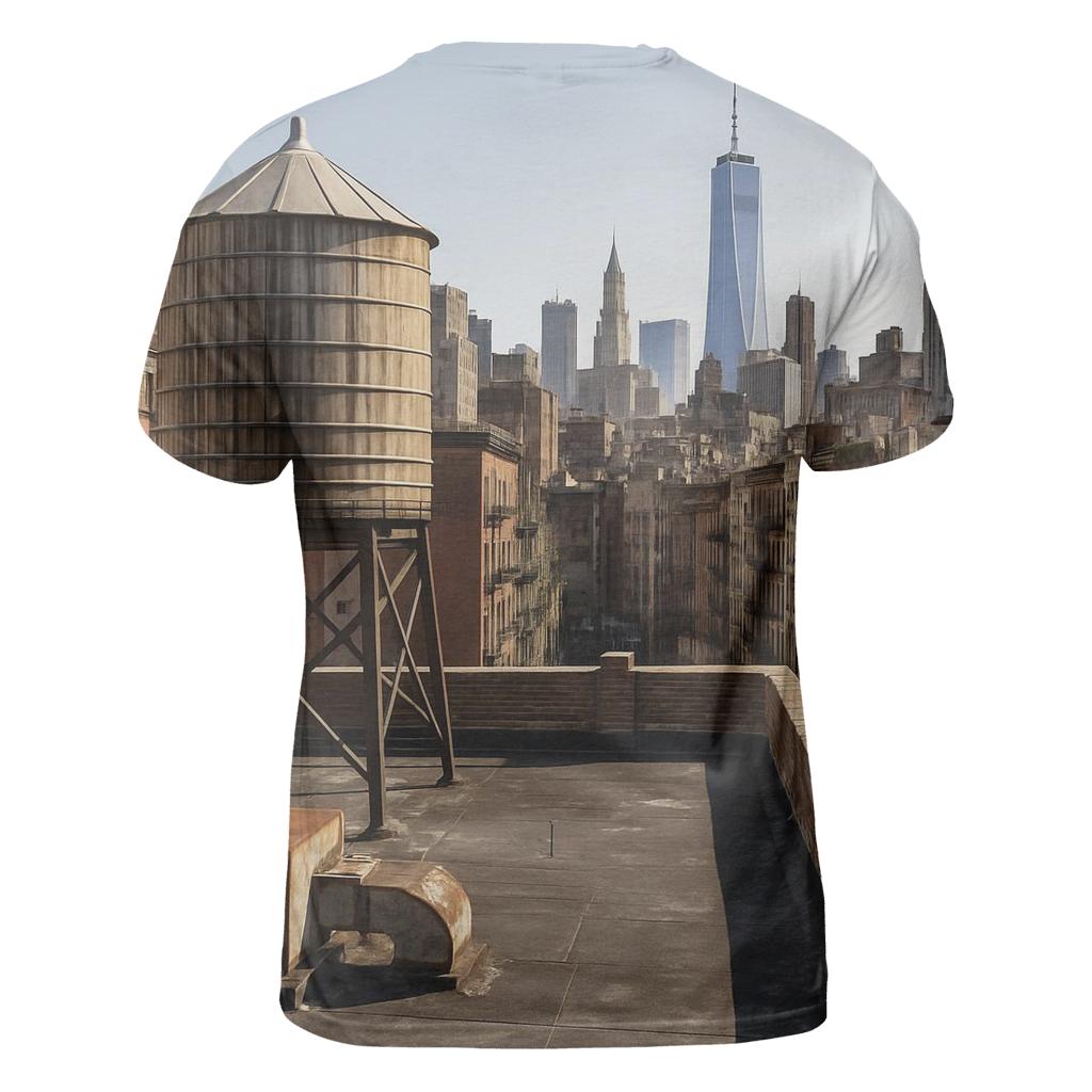 Chinatown Rooftop Water Tower With Downtown Backdrop vibrant all-over design tees