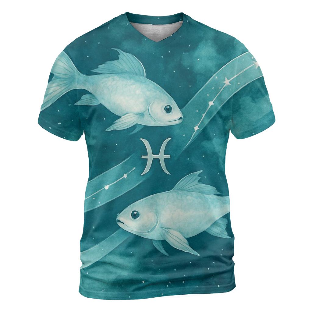 Pisces Twin Fish Cosmic Ribbon creative print fashion shirts