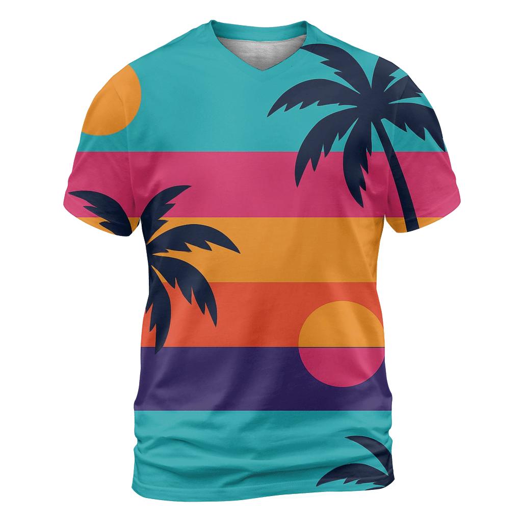 Neon Tropical Postcard Stripes vibrant all-over design tees