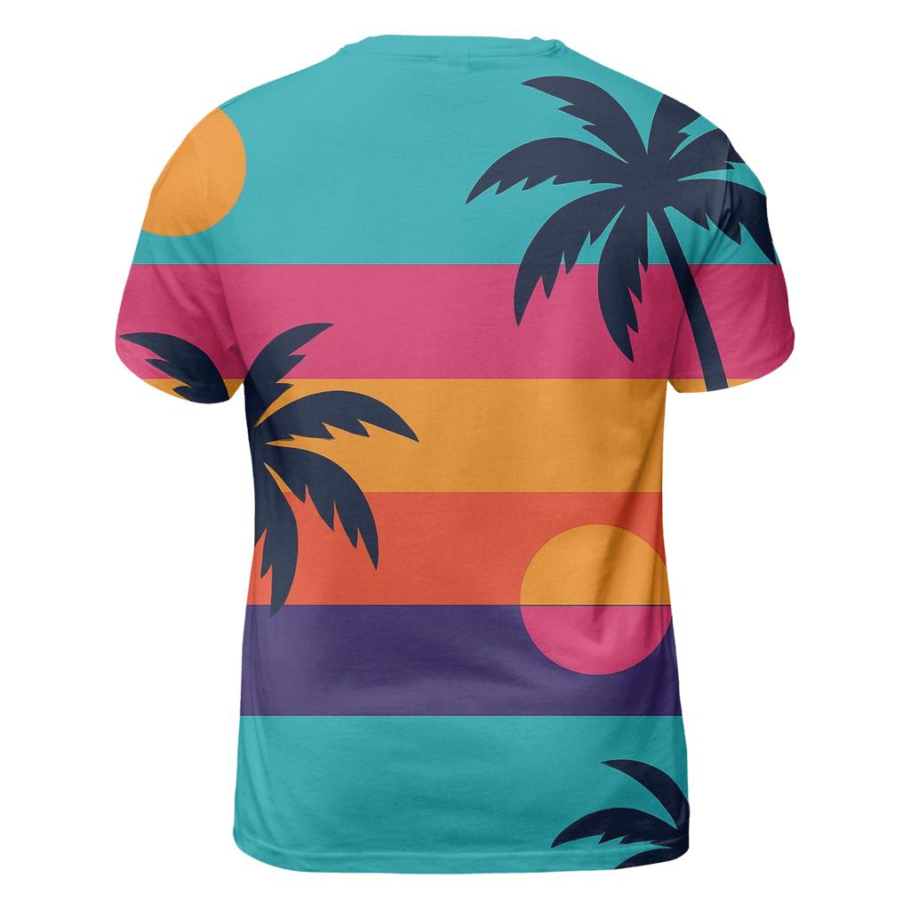 Neon Tropical Postcard Stripes vibrant all-over design tees