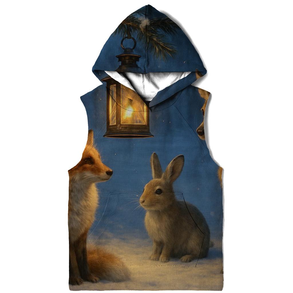 Snowy Forest Lantern With Woodland Visitors graphic hoodies