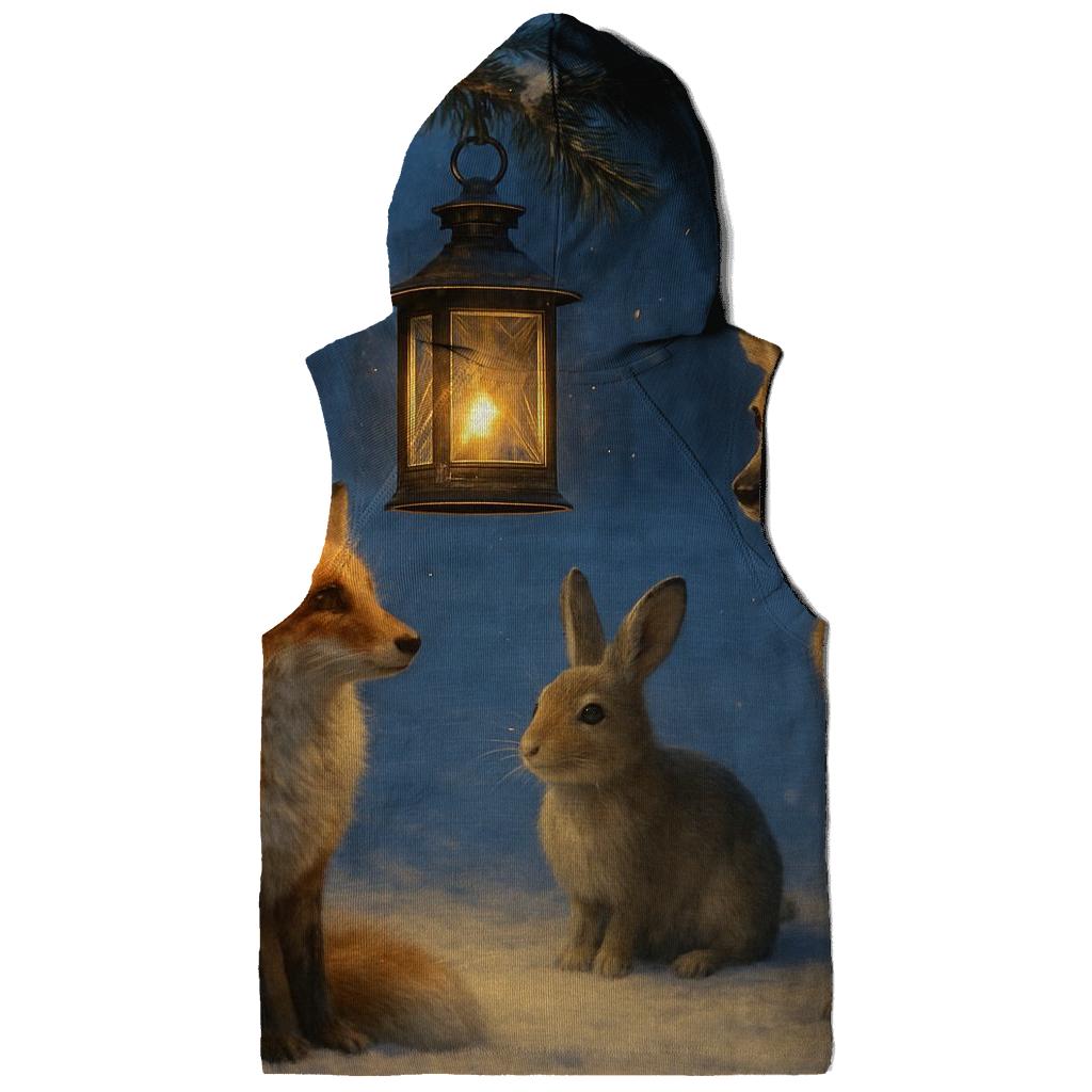 Snowy Forest Lantern With Woodland Visitors graphic hoodies