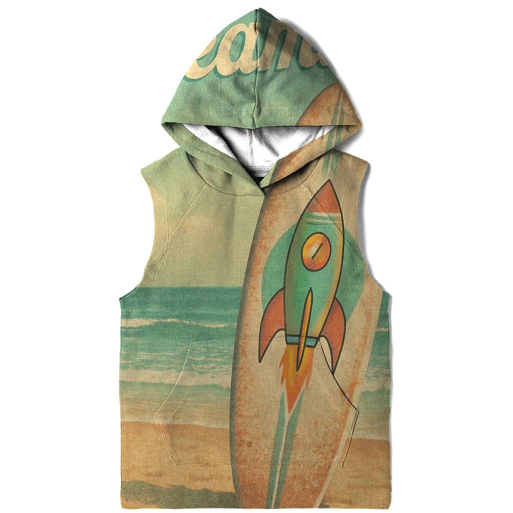 Faded Beach Surfboard With Rocket Decal graphic hoodies