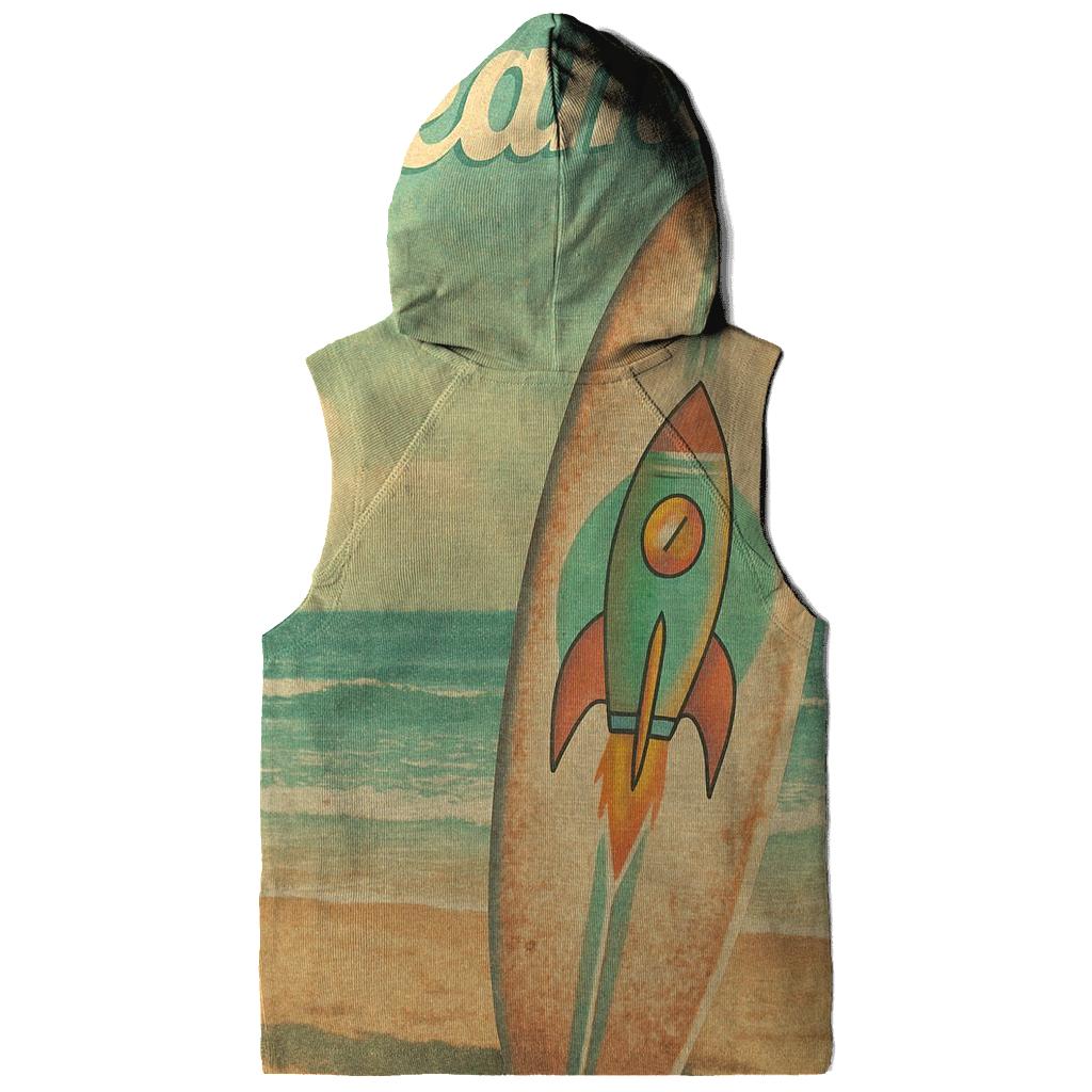 Faded Beach Surfboard With Rocket Decal graphic hoodies