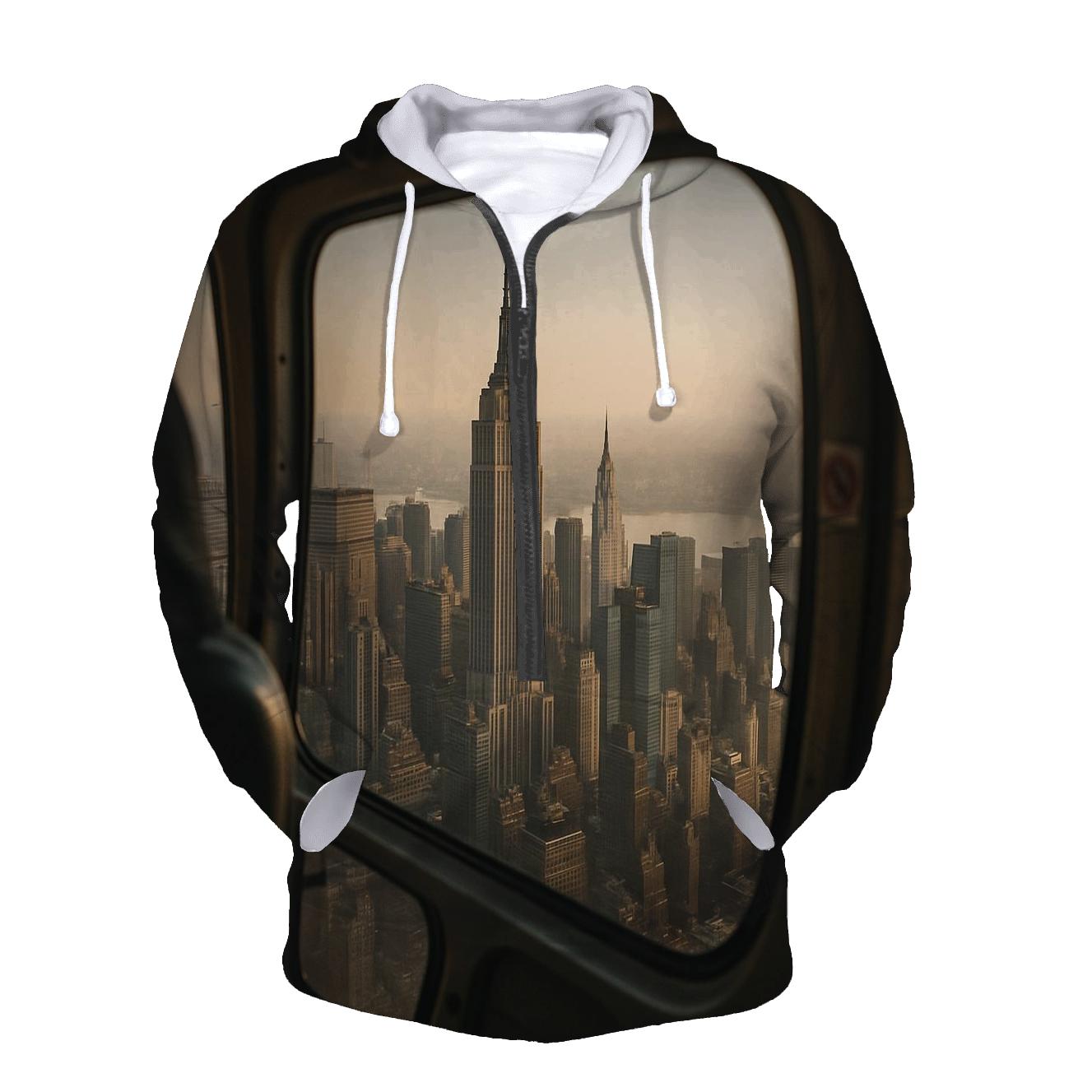 Helicopter Window Reflection Over Midtown printed hoodies
