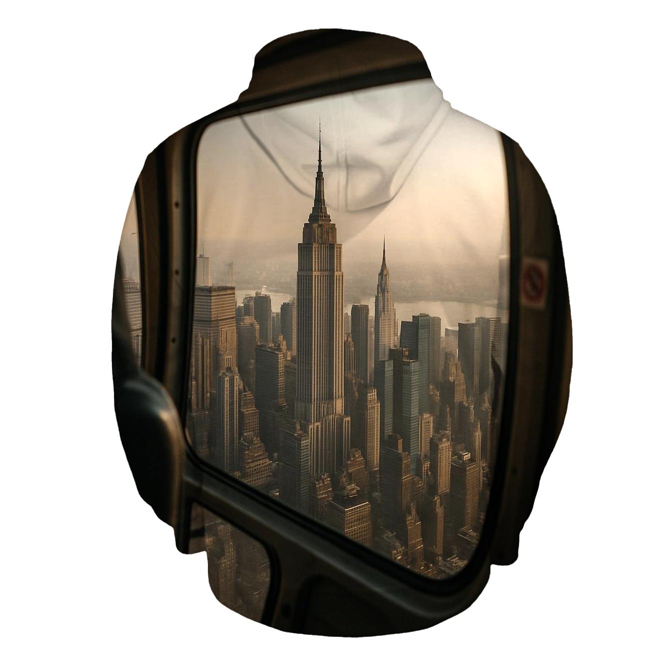 Helicopter Window Reflection Over Midtown printed hoodies