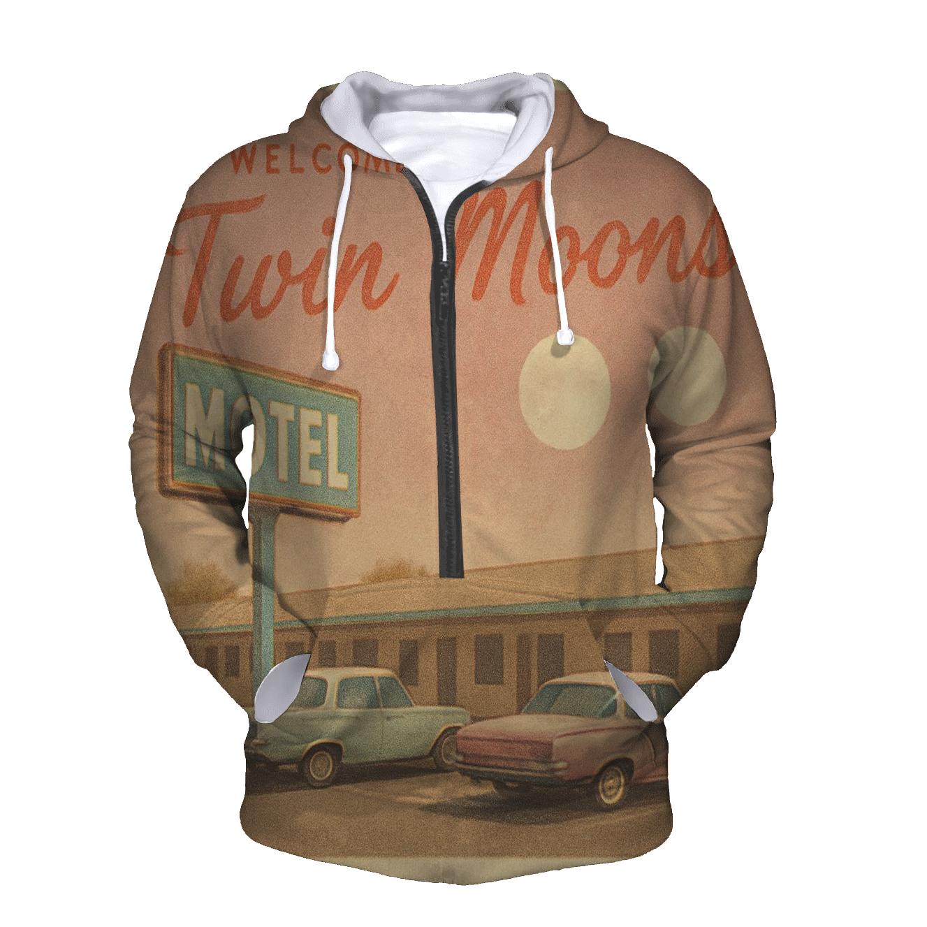 Retro Postcard Motel Under Twin Moons pullover hoodies