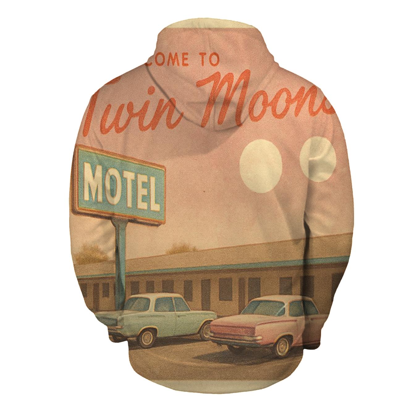 Retro Postcard Motel Under Twin Moons pullover hoodies