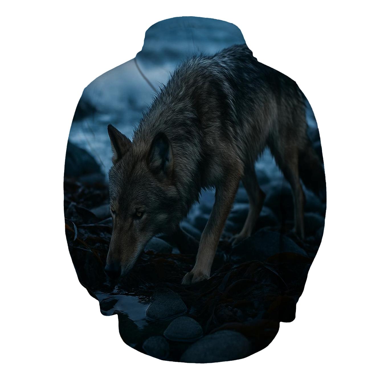 Coastal Wolf In Kelp Wrack At Low Tide printed hoodies