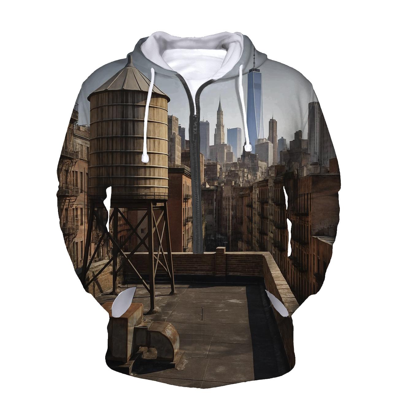 Chinatown Rooftop Water Tower With Downtown Backdrop pullover hoodies