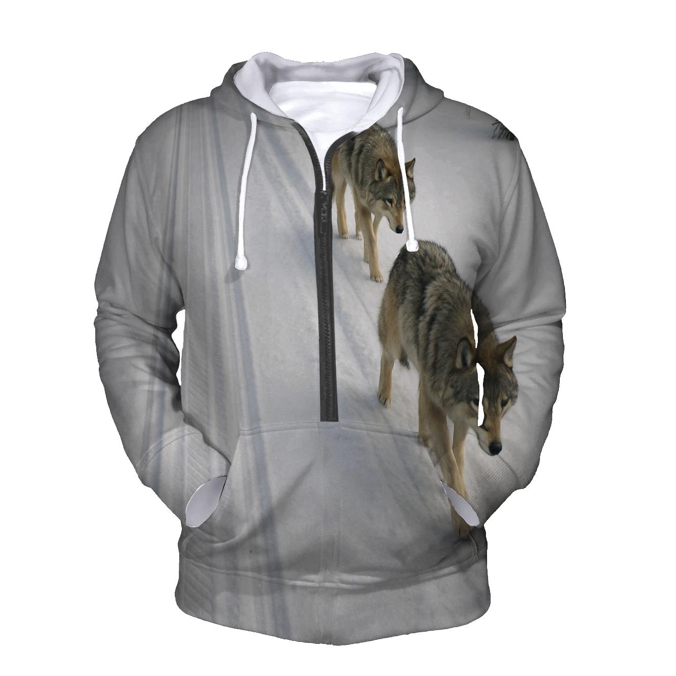 Winter Wolf Pack Trail Beside Ski Tracks custom hoodies
