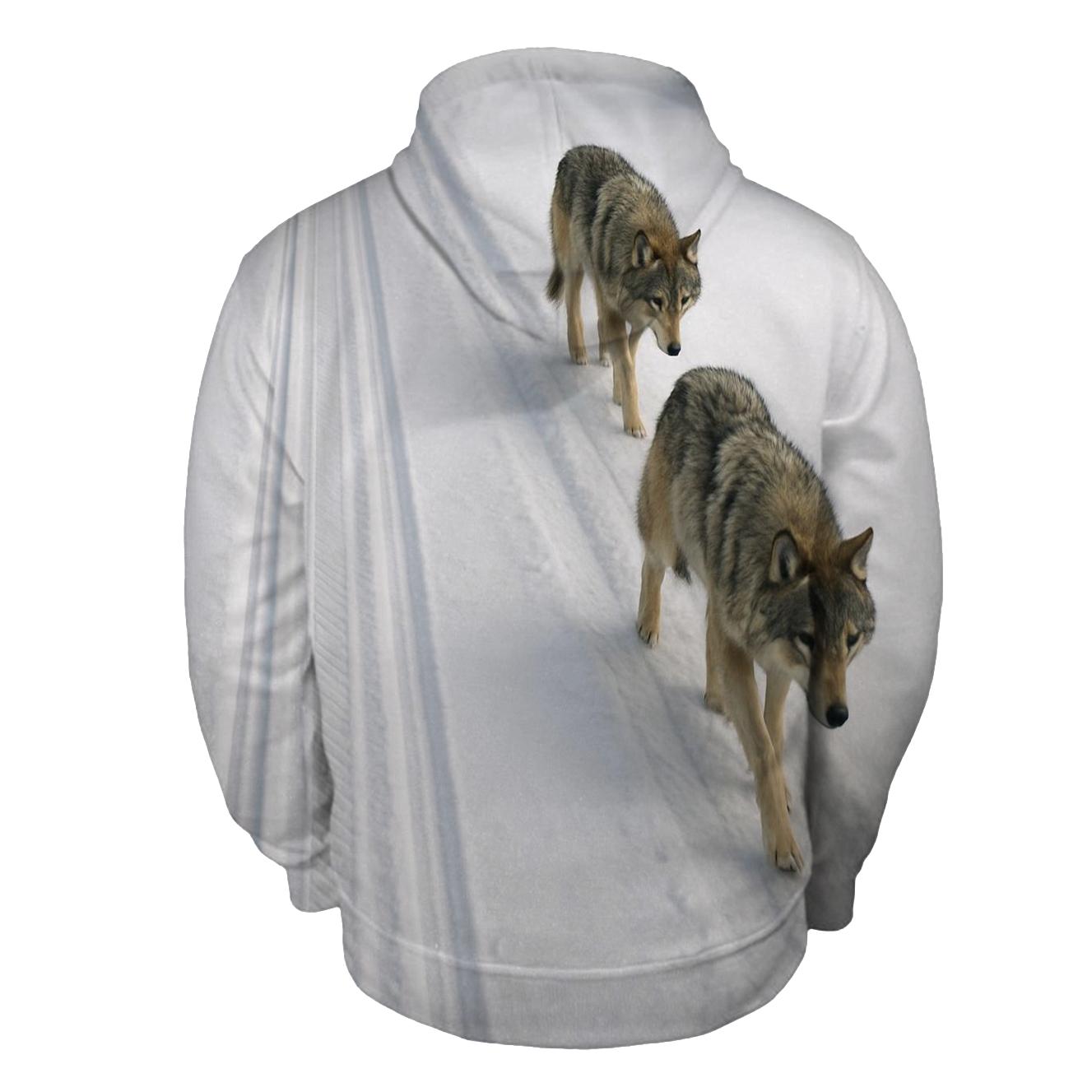 Winter Wolf Pack Trail Beside Ski Tracks custom hoodies
