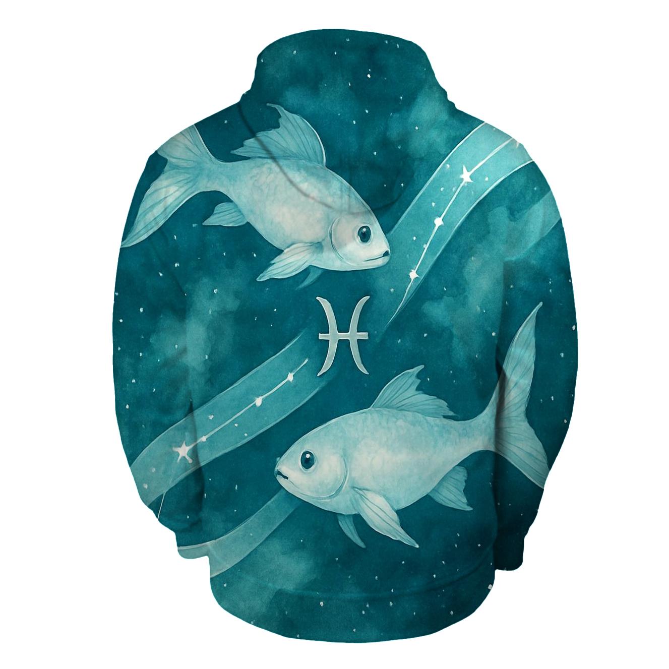 Pisces Twin Fish Cosmic Ribbon printed hoodies