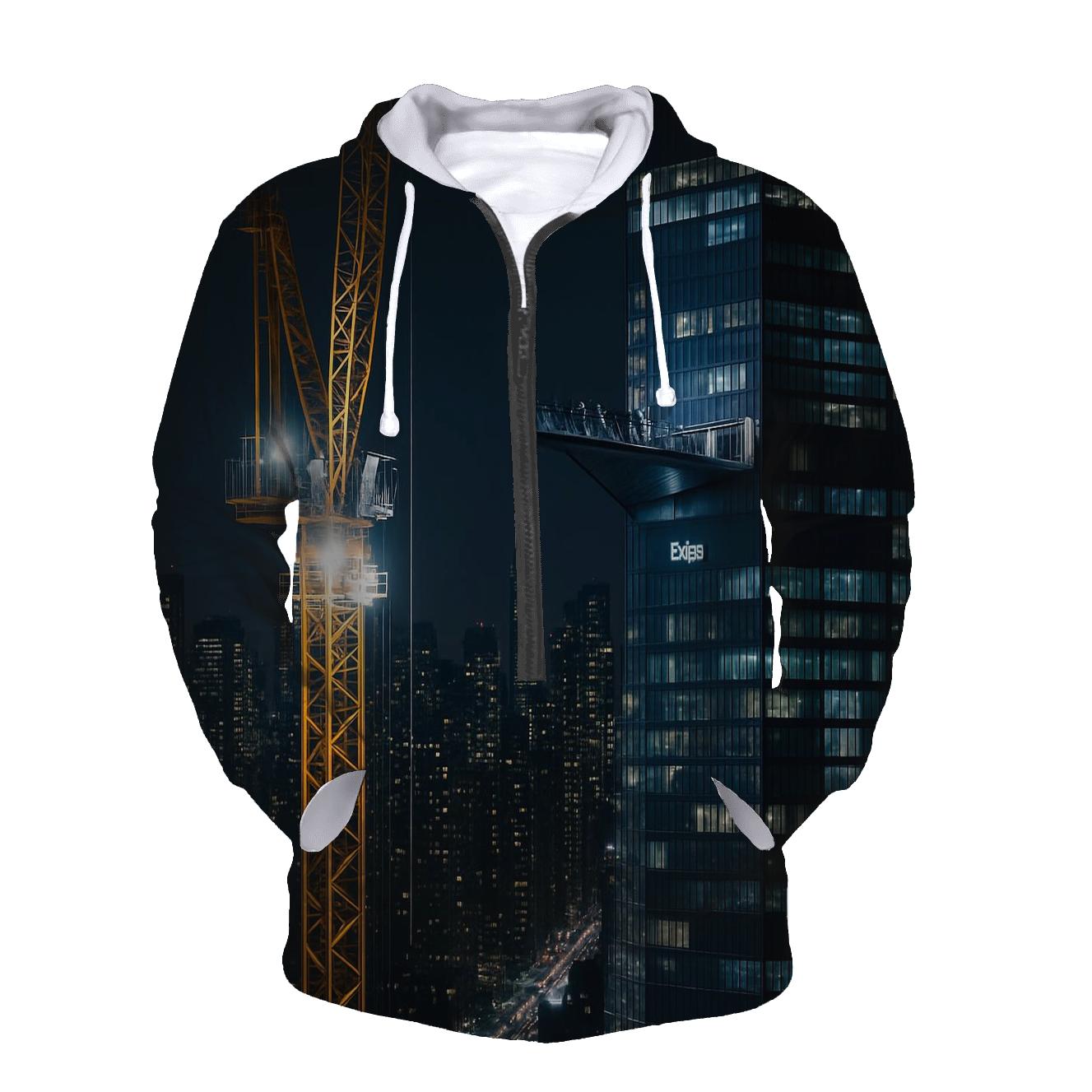 Night Construction Crane Above Hudson Yards Observation Deck embroidered hoodies