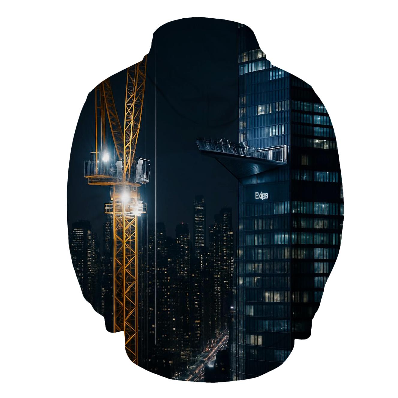 Night Construction Crane Above Hudson Yards Observation Deck embroidered hoodies