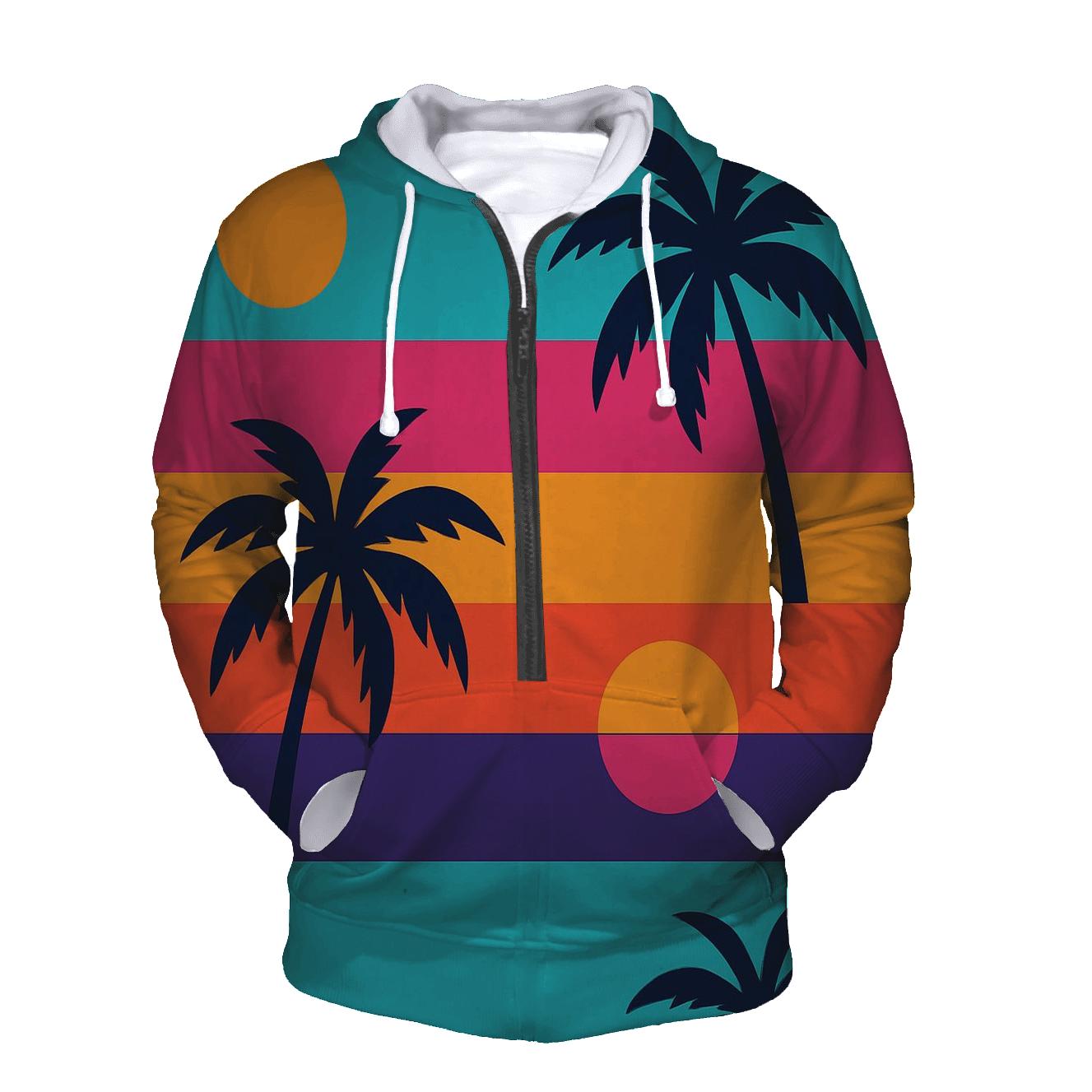 Neon Tropical Postcard Stripes graphic hoodies