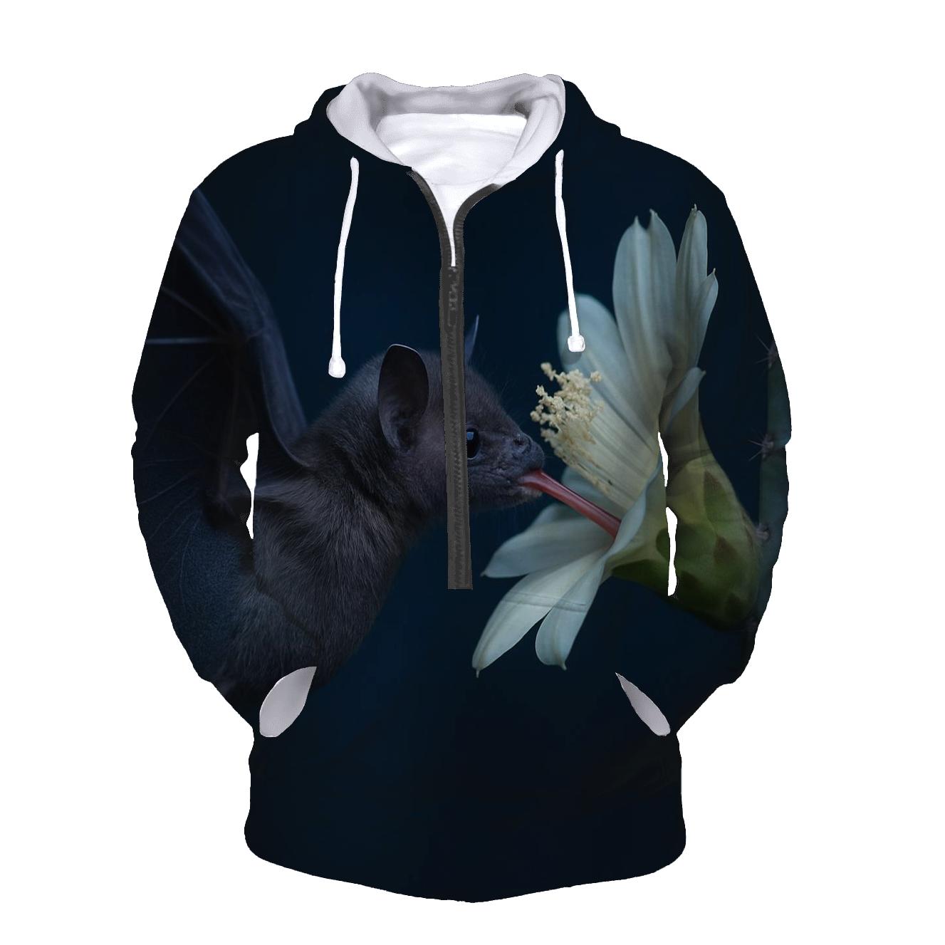 Night Bloom Pollination Long Tongued Bat embroidered hoodies