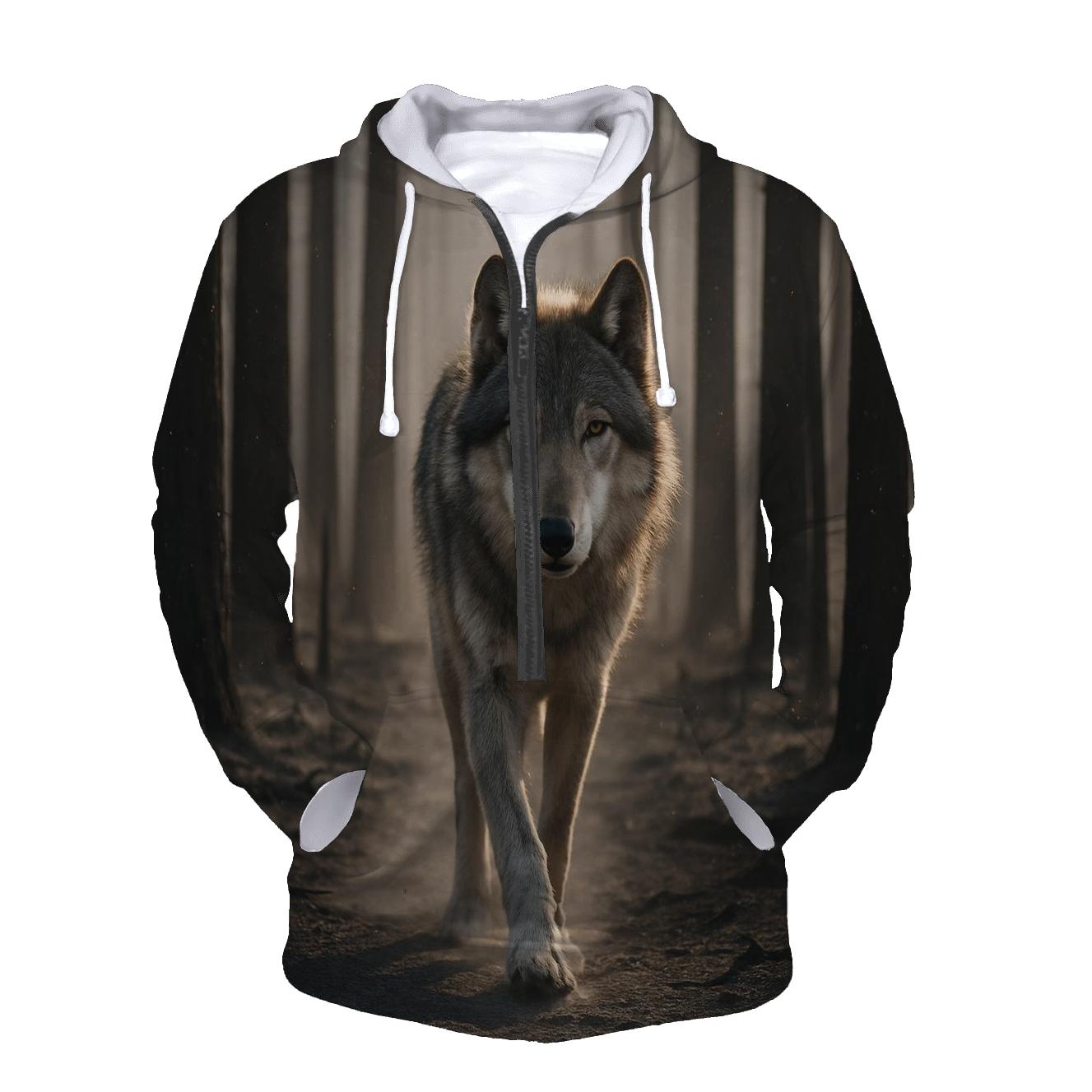 Forest Wolf In Postfire Landscape With Charred Pines heavyweight hoodies