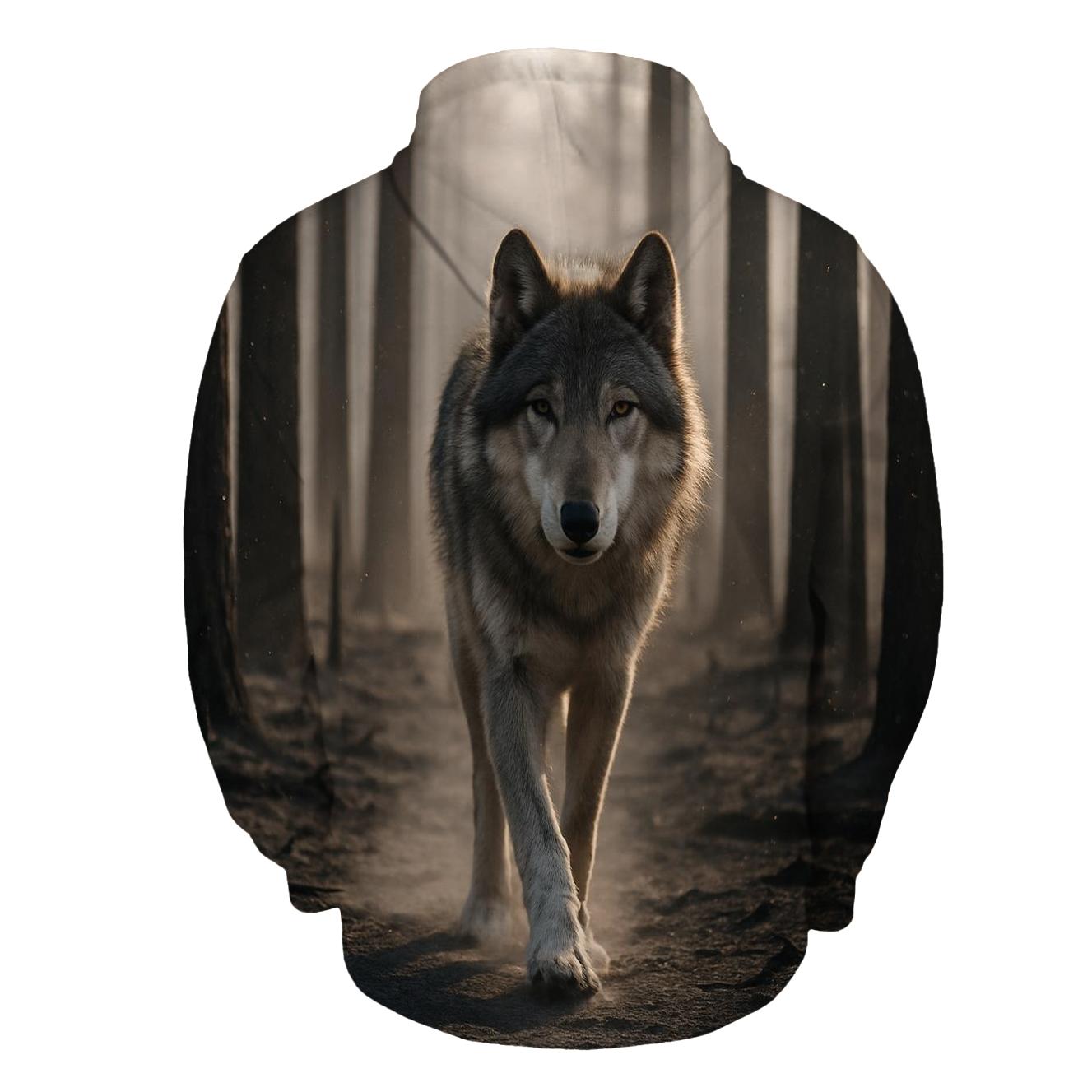 Forest Wolf In Postfire Landscape With Charred Pines heavyweight hoodies