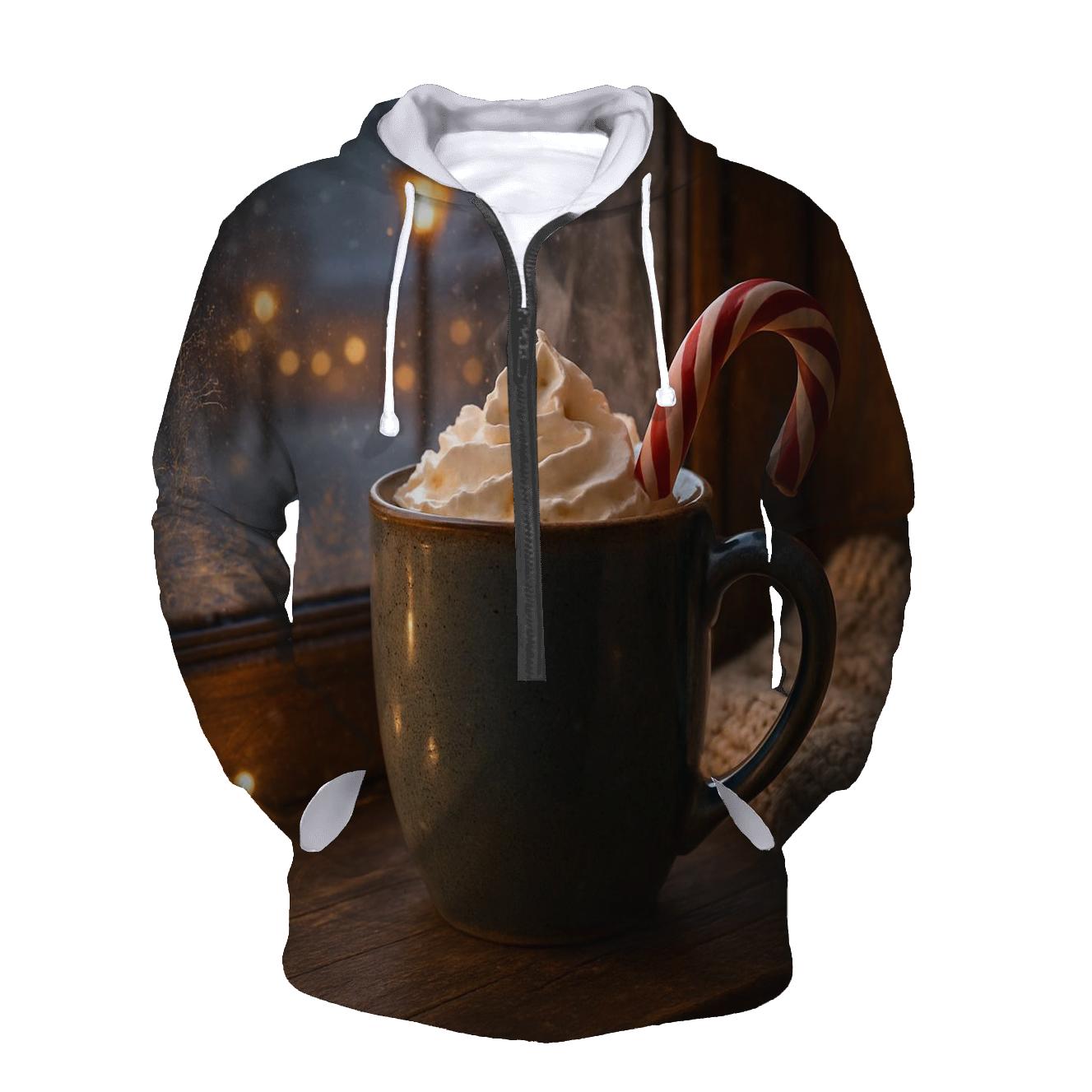 Hot Cocoa On The Frosted Sill Of A Quiet Village embroidered hoodies