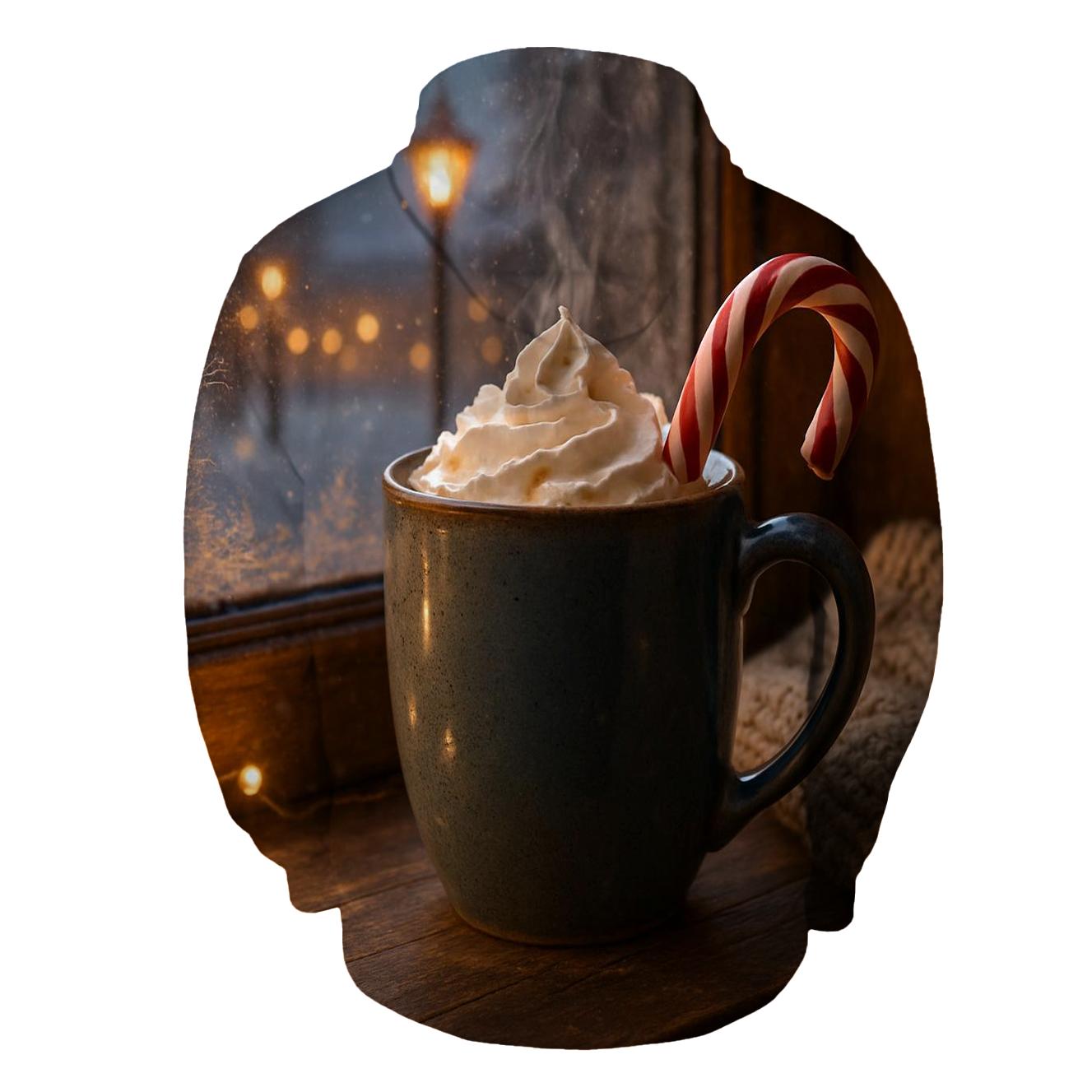 Hot Cocoa On The Frosted Sill Of A Quiet Village embroidered hoodies