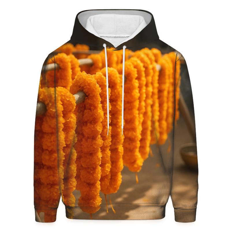Turmeric Marigold Garland Drying On Bamboo Rack zip-up hoodies