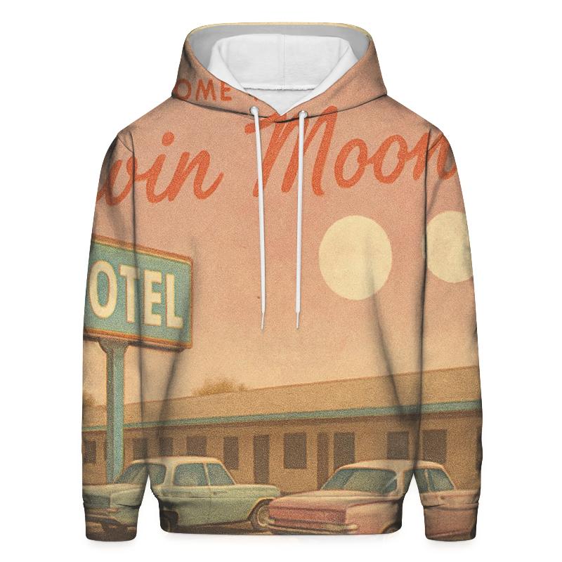 Retro Postcard Motel Under Twin Moons hoodies fashion