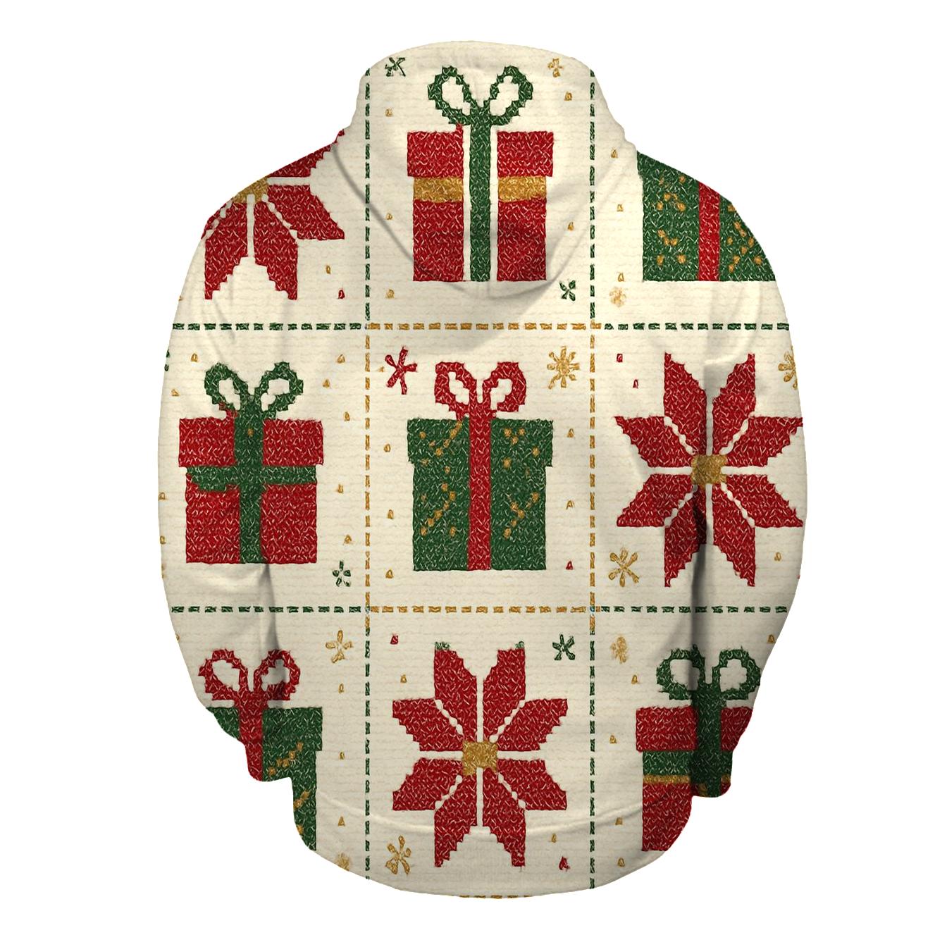 Poinsettia Present Patchwork Design printed hoodies