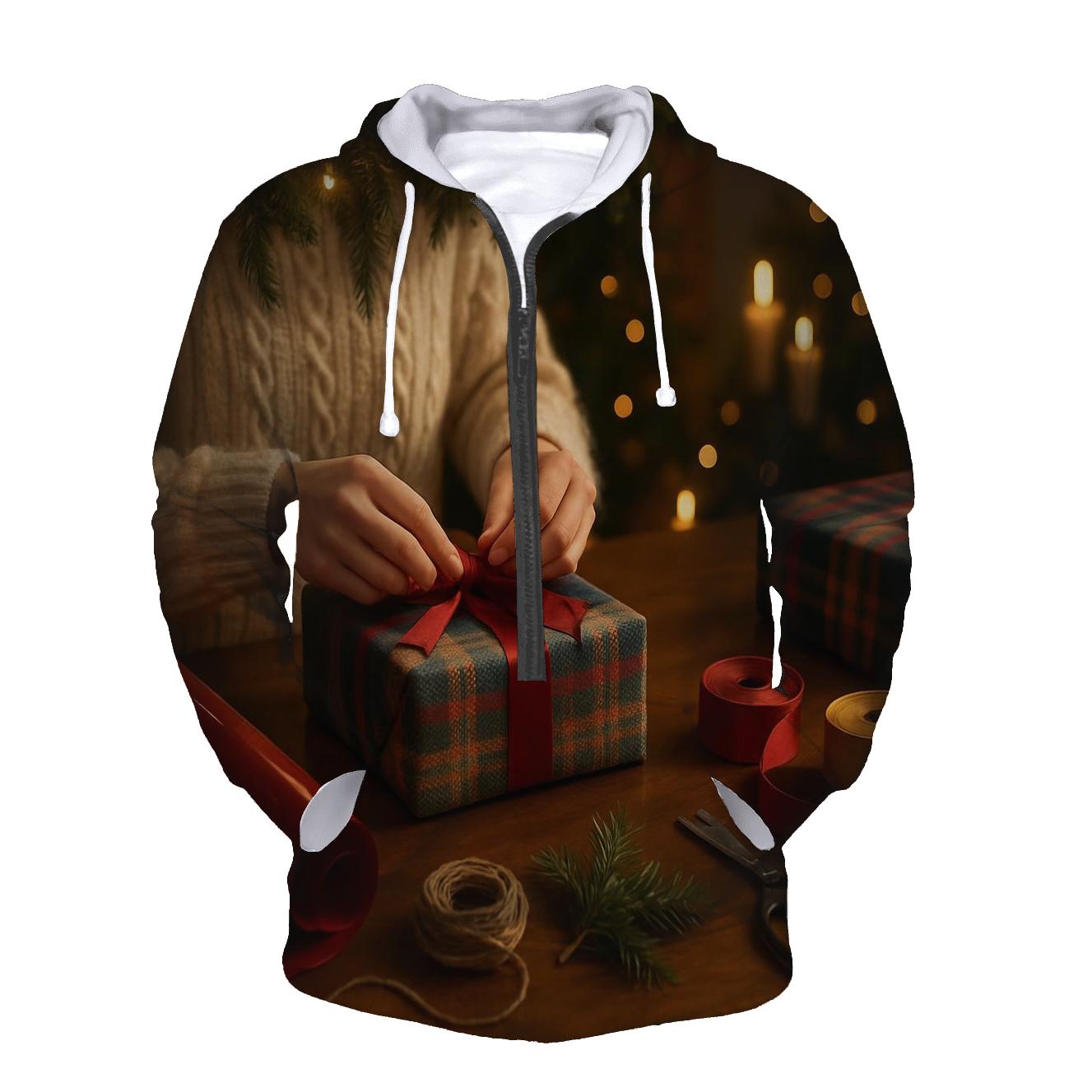 Gift Wrapping Table Under Soft Garland Light hoodie trends