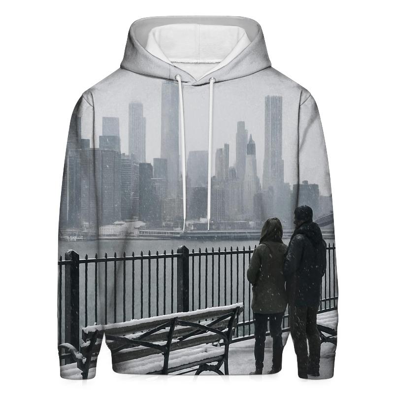 Snowfall Over Brooklyn Heights Promenade Skyline View designer hoodies