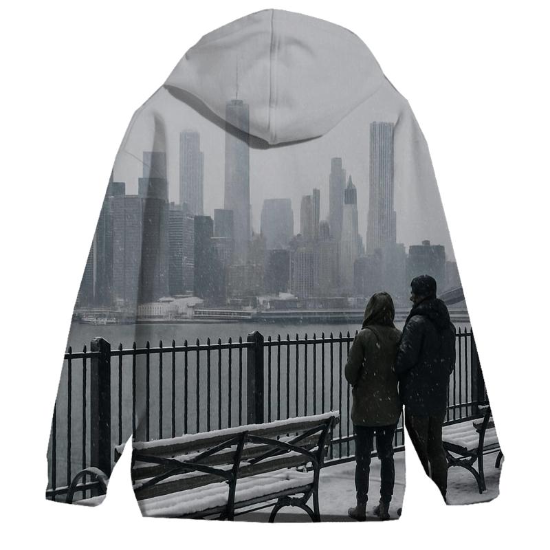 Snowfall Over Brooklyn Heights Promenade Skyline View designer hoodies
