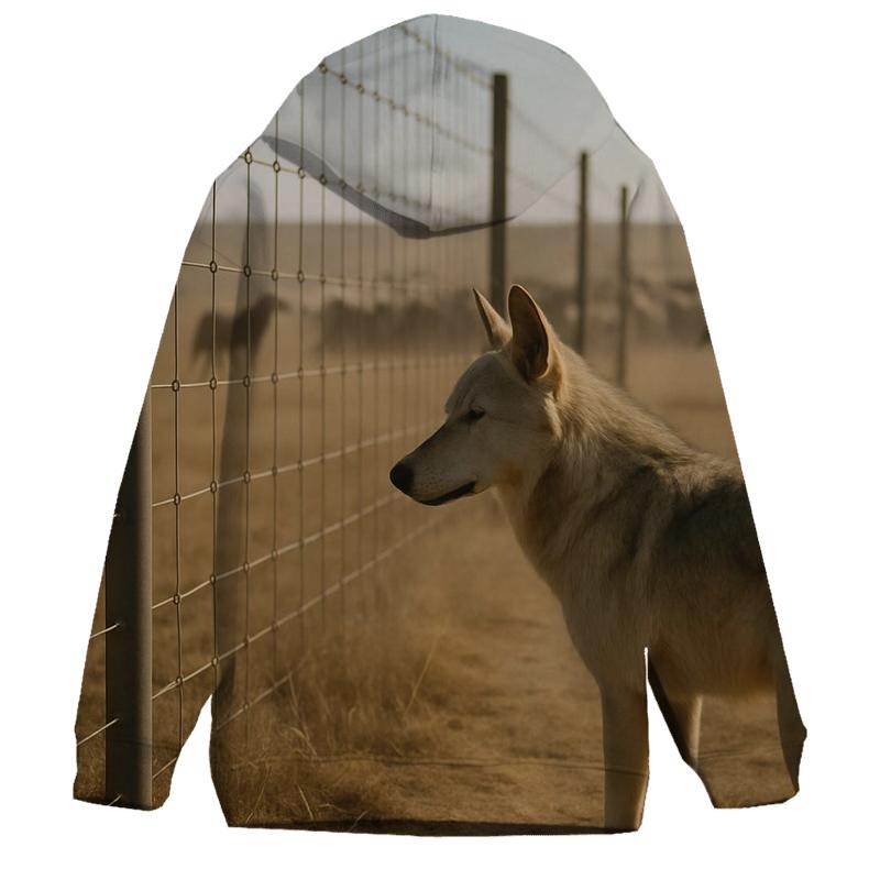 Steppe Wolf At Fenceline With Shepherd Dogs Distant premium hoodies