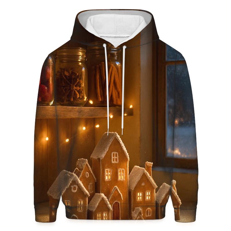 Sugarplum Pantry With Frosted Gingerbread Village printed hoodies