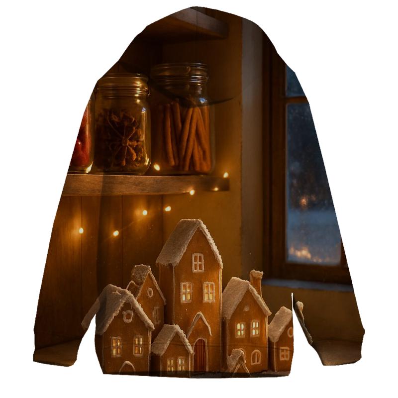 Sugarplum Pantry With Frosted Gingerbread Village printed hoodies