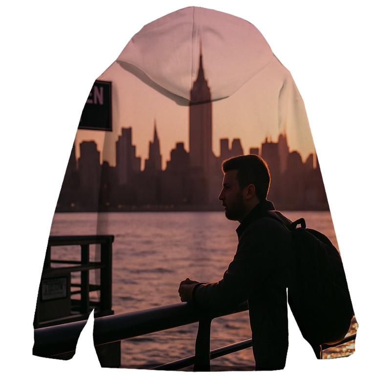 Sunset Silhouette From Hoboken Pier With Commuter Pause printed hoodies