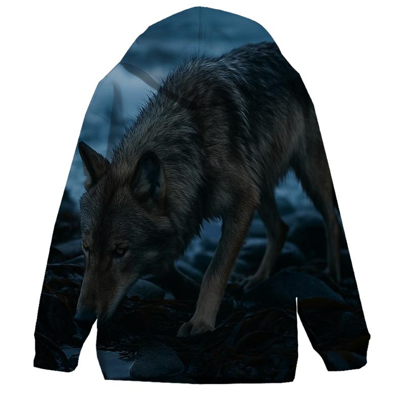 Coastal Wolf In Kelp Wrack At Low Tide designer hoodies
