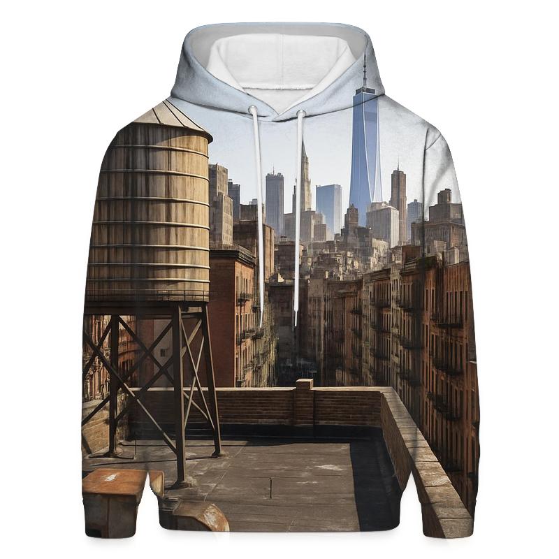 Chinatown Rooftop Water Tower With Downtown Backdrop hoodies fashion