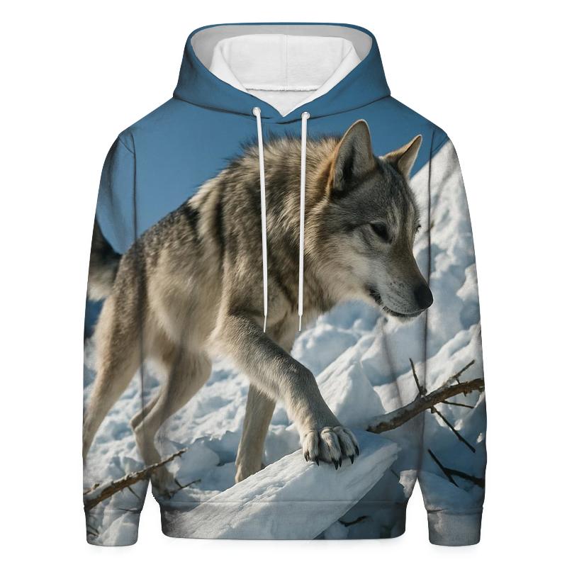 Mountain Wolf Crossing Avalanche Debris Field graphic hoodies