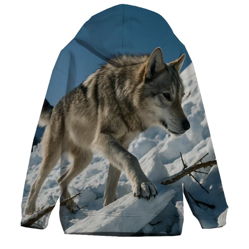 Mountain Wolf Crossing Avalanche Debris Field graphic hoodies