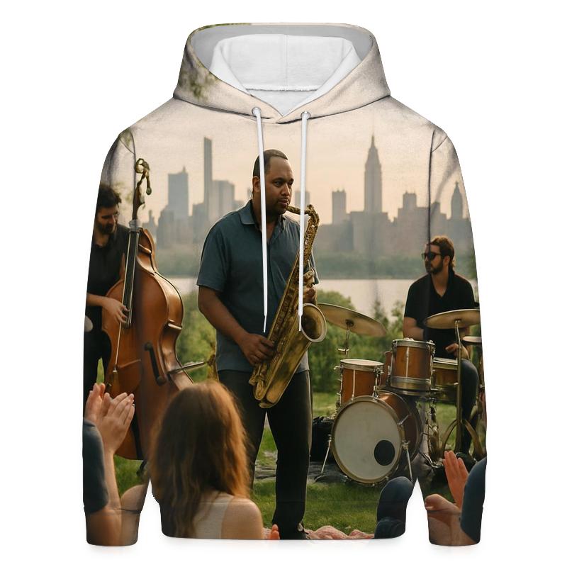 Jazz Festival Crowd With Skyline From Riverside Park South printed hoodies