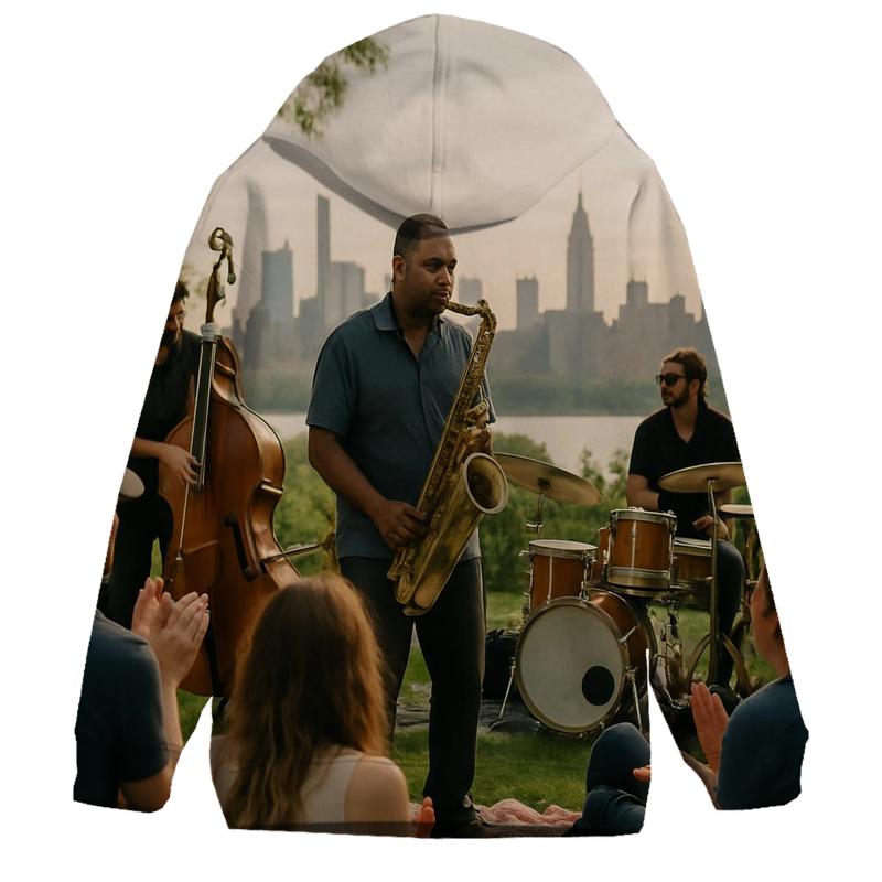 Jazz Festival Crowd With Skyline From Riverside Park South printed hoodies