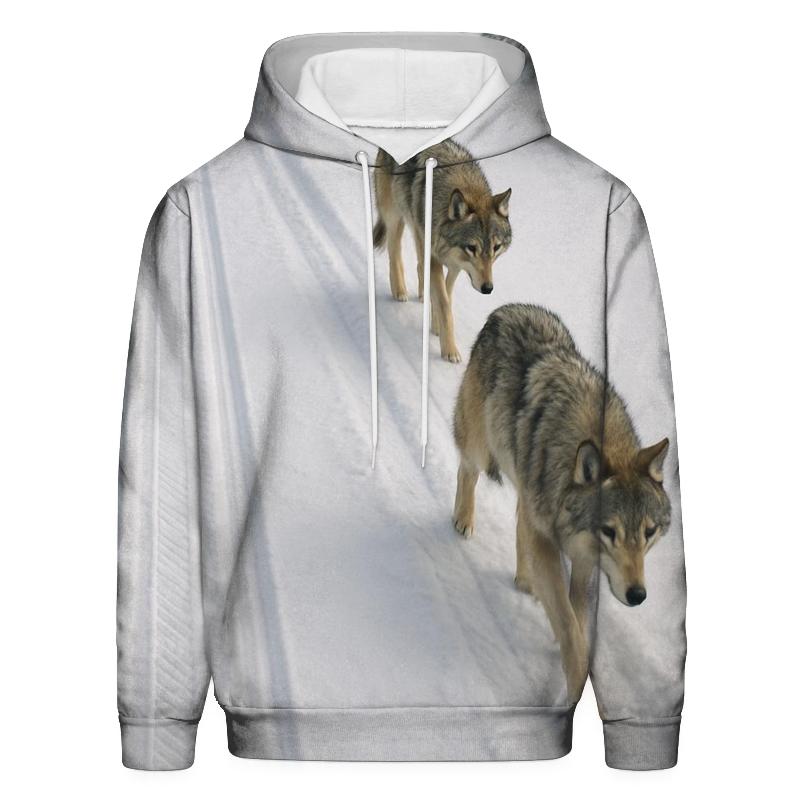 Winter Wolf Pack Trail Beside Ski Tracks hoodie styles