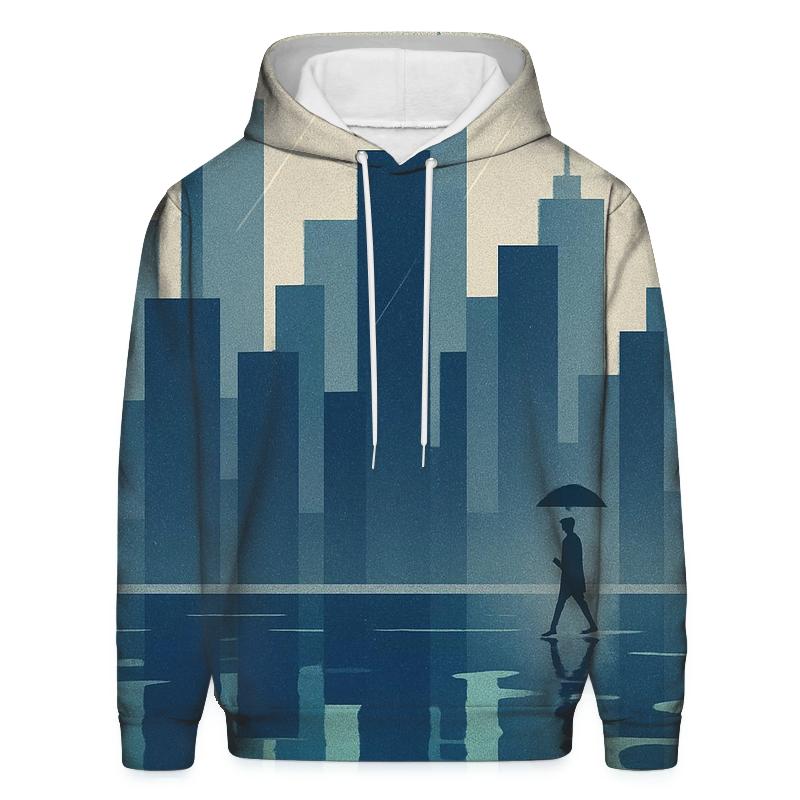 Geometric City Rain Reflection embroidered hoodies
