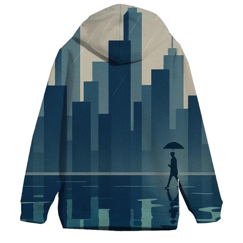Geometric City Rain Reflection embroidered hoodies
