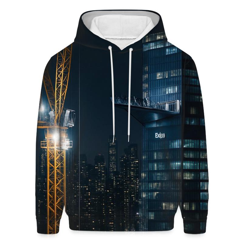 Night Construction Crane Above Hudson Yards Observation Deck zip-up hoodies