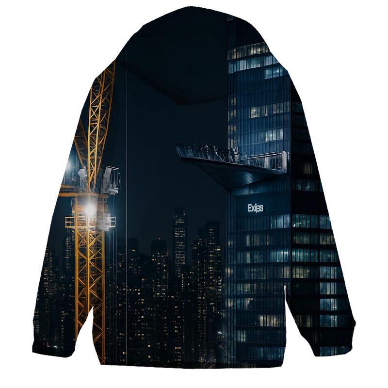 Night Construction Crane Above Hudson Yards Observation Deck zip-up hoodies