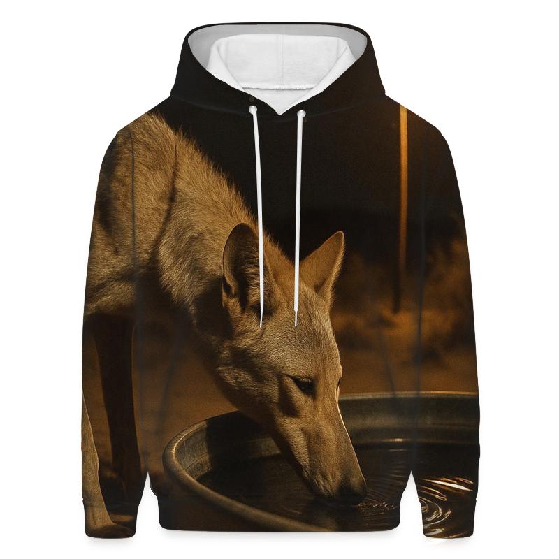 Desert Wolf Drinking At Remote Cistern At Night heavyweight hoodies
