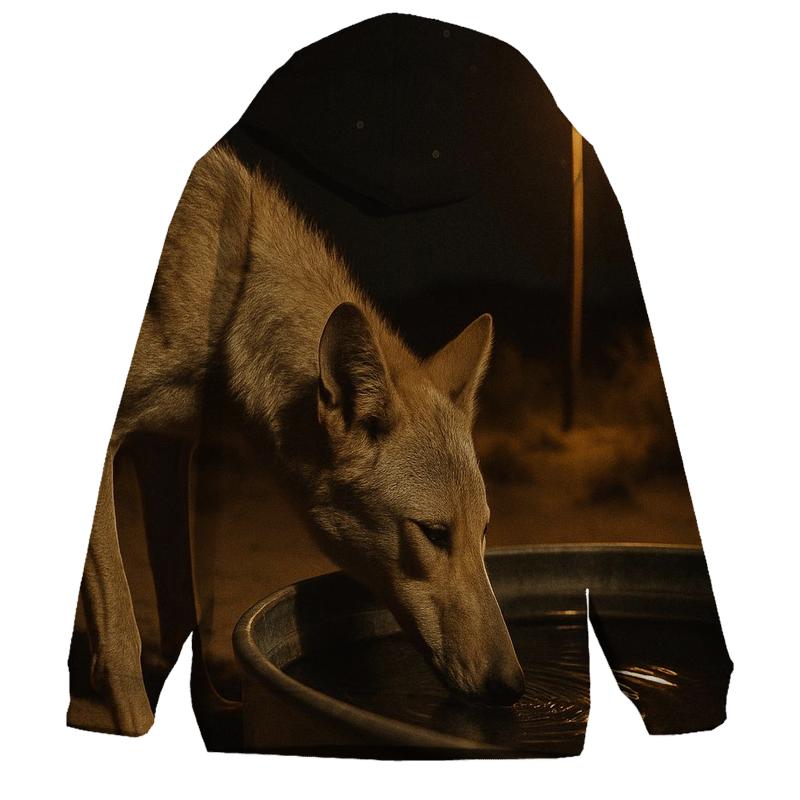 Desert Wolf Drinking At Remote Cistern At Night heavyweight hoodies