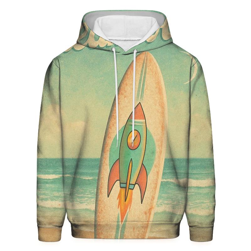 Faded Beach Surfboard With Rocket Decal zip-up hoodies