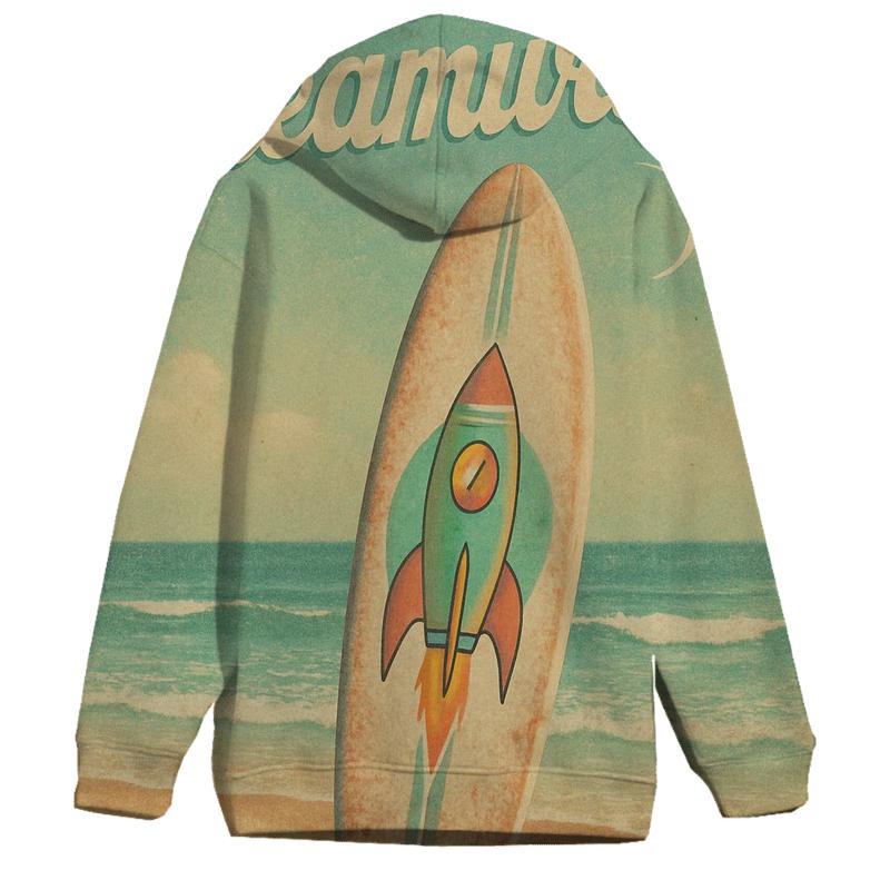 Faded Beach Surfboard With Rocket Decal zip-up hoodies